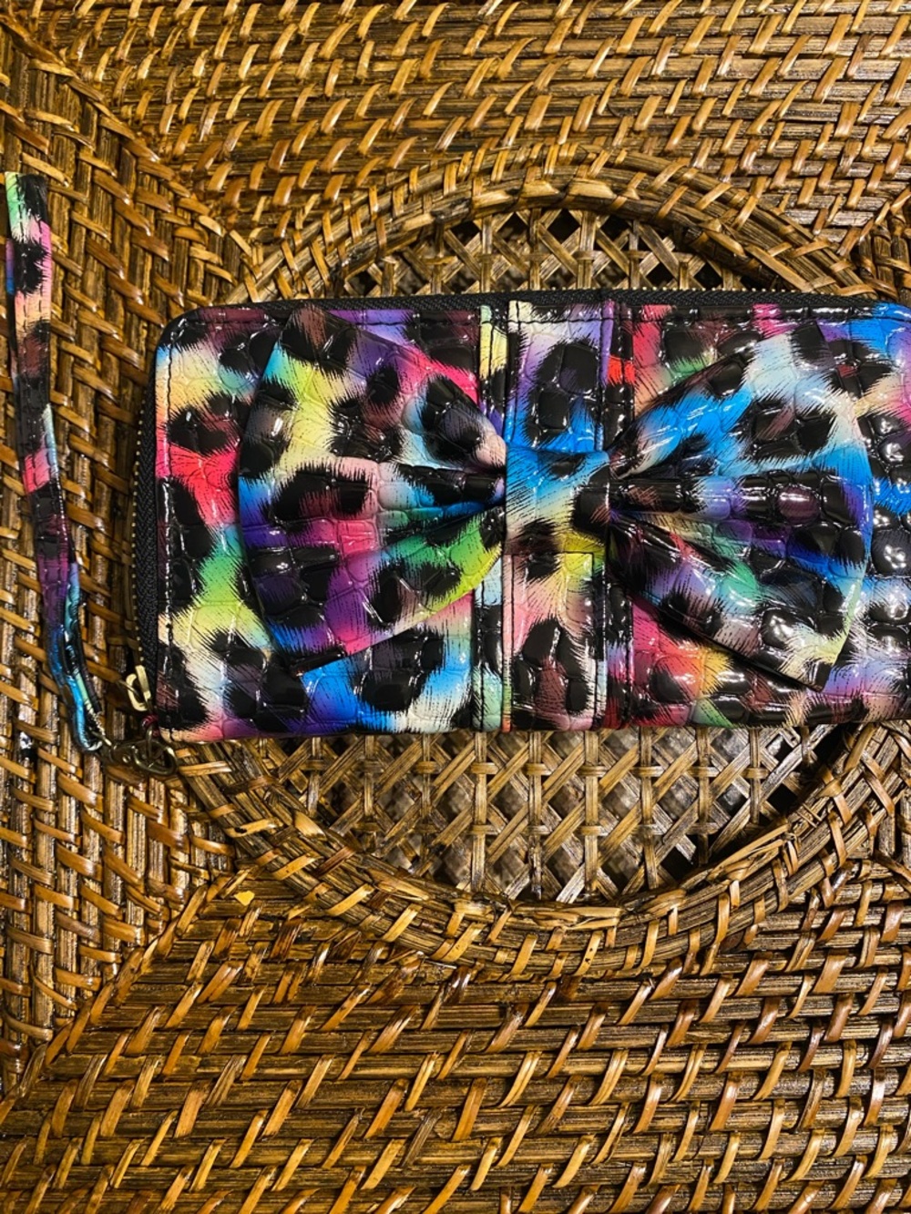 Multicolor Leopard Bow Wristlet Wallet